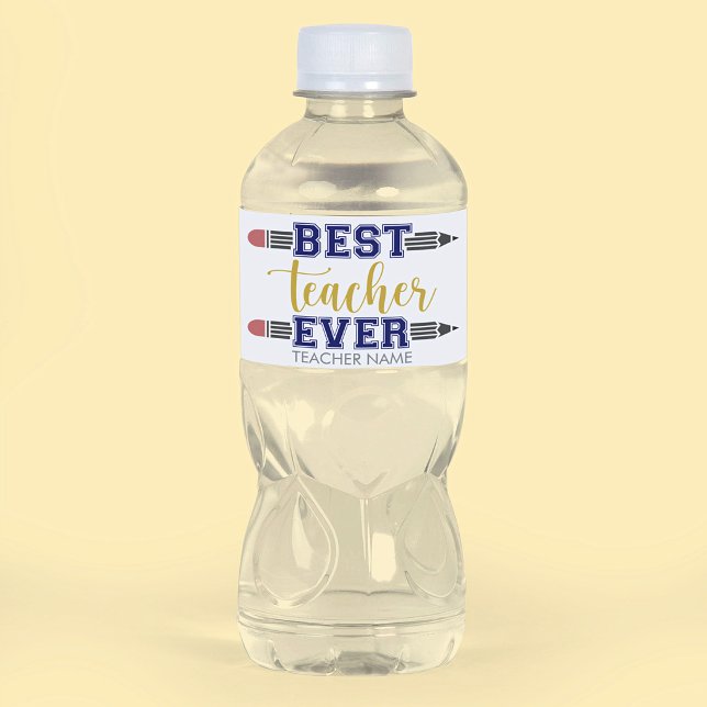 Personalized Best Teacher Ever - Customized Gift Water Bottle Label (Creator Uploaded)