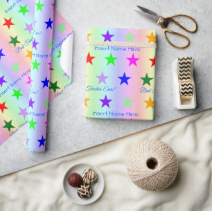 Personalized Best Teacher Ever Fun Rainbow & Stars Wrapping Paper