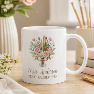 Personalized Best Teacher Floral Bouquet  Coffee Mug