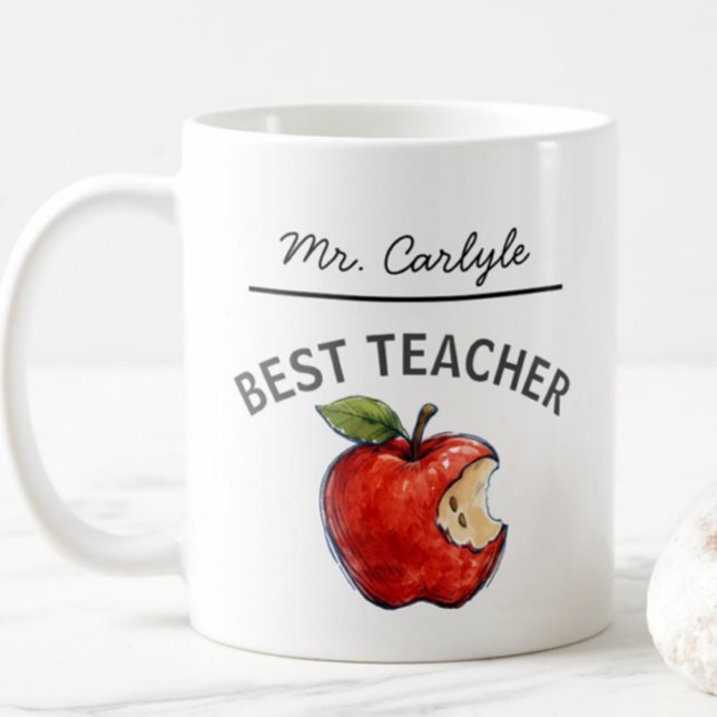 Personalized BEST TEACHER Name Apple Gift Coffee Mug (Creator Uploaded)
