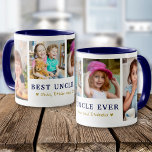 Personalized Best Uncle Ever 4 Photo Blue Gold  Mug<br><div class="desc">Show your favourite uncle some love with a custom 4 Photo Collage Coffee Mug! Perfect for uncle birthdays or just because,  this modern and cute mug lets you create a unique design with multiple picture templates. The perfect photo gift for uncle that he will cherish forever.</div>