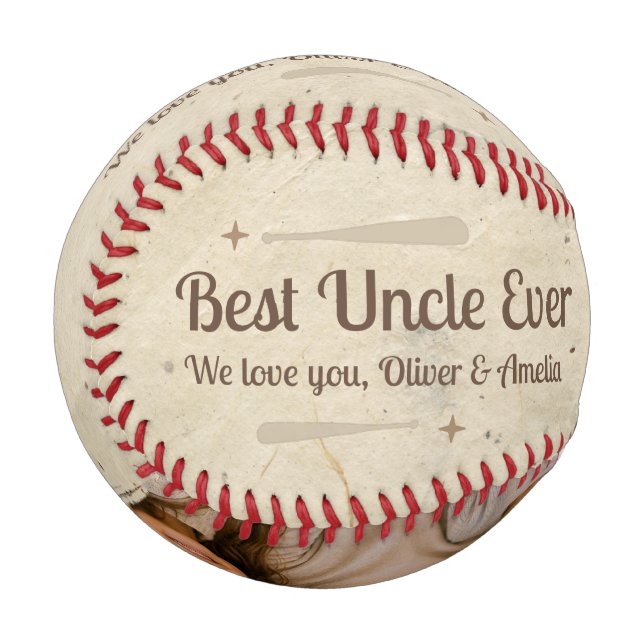 Personalized Best Uncle Ever Photo Gift Baseball (Back Right)