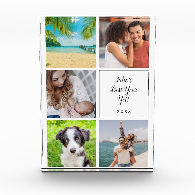 Personalized Best Year Yet Modern Five Photo Block (Front)