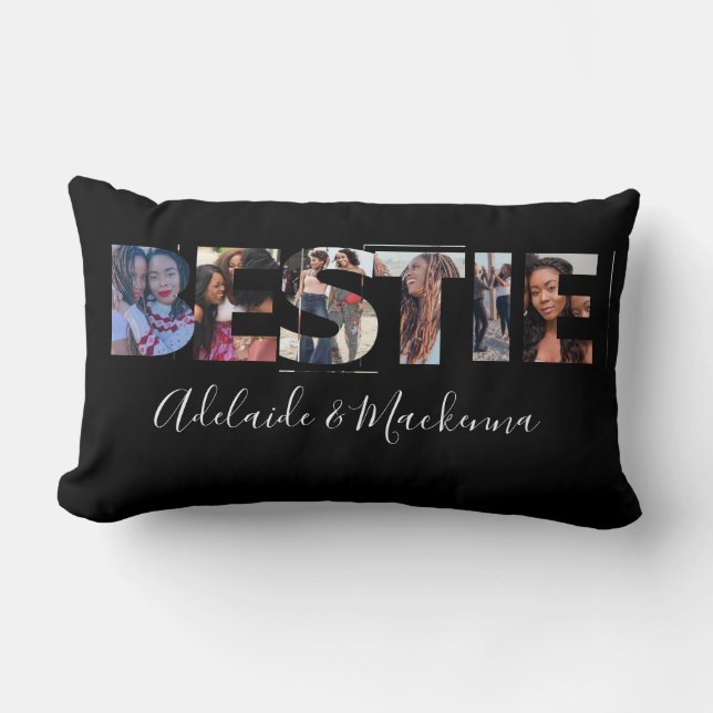Personalized Bestie BFF Best Friends Photo Collage Lumbar Pillow (Front)