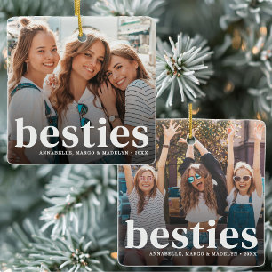 Personalized Besties 2 Photo Christmas Ceramic Ornament