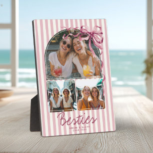 Personalized Besties 3 Photo Collage Blush Pink Plaque