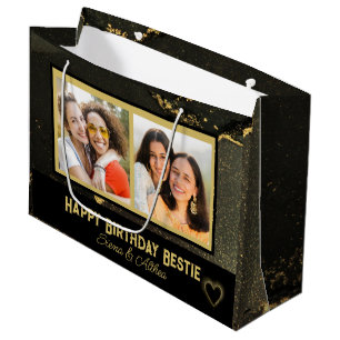 Personalized Besties Best Friend Black and Gold  Large Gift Bag