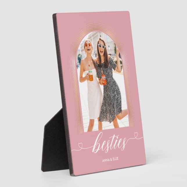 Personalized BESTIES BFF Gifts Pink Gold Cute Plaque (Side)