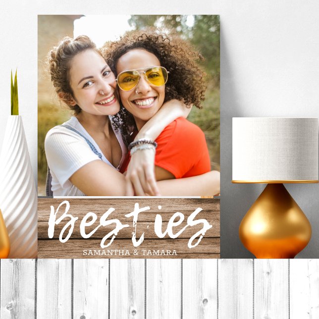 Personalized Besties BFF Names Rustic Wood Plaque (Creator Uploaded)