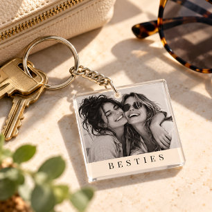 Personalized Besties Black and White Photo Keychain