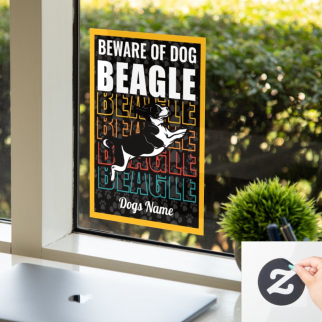 Personalized Beware of Dog Beagle Warning Window Cling (Office)