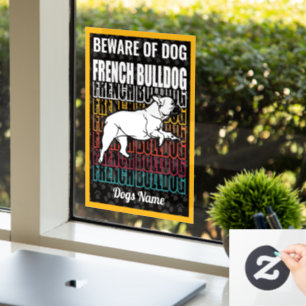 Personalized Beware of Dog French Bulldog Warning Window Cling