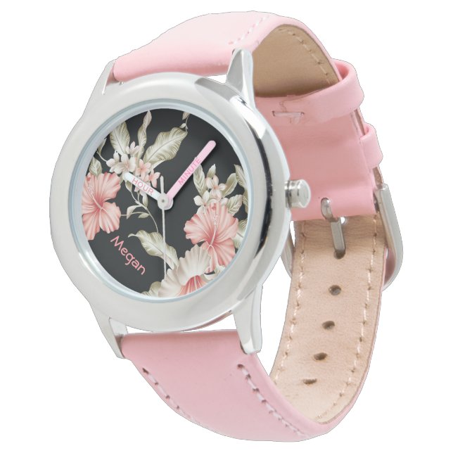 Personalized Bezel Stainless Steel Watch/Flowers Watch (Angled)
