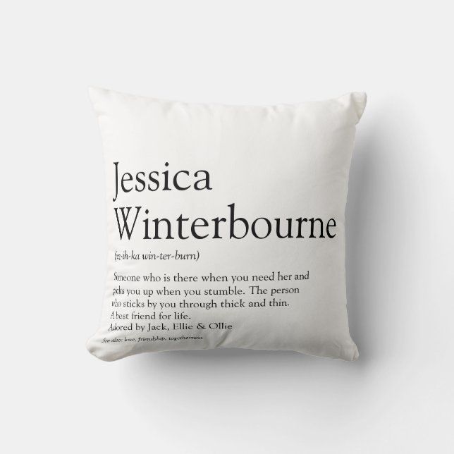 Personalized BFF Definition Black and White Throw Pillow (Front)