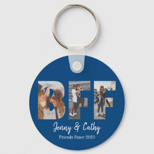 Personalized BFF Photo Best Friend Names Navy Blue Keychain
