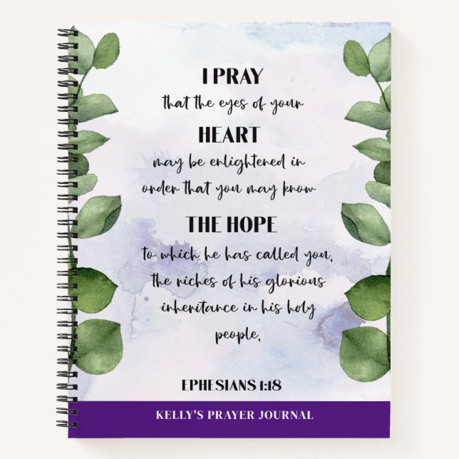 Personalized Bible Verse Greenery Prayer Journal (Front)