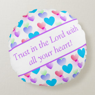 Personalized Bible Verse Hearts Round Lilac Round Pillow