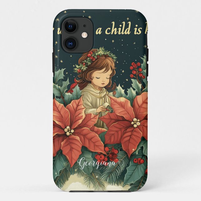 Personalized Biblical Nativity Child & Verse Case-Mate iPhone Case (Back)
