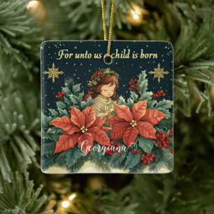 Personalized Biblical Nativity Child & Verse Ceramic Ornament