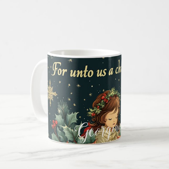 Personalized Biblical Nativity Child & Verse Coffee Mug (Front Left)