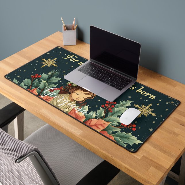Personalized Biblical Nativity Child & Verse Desk Mat (Office 2)