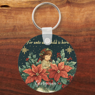 Personalized Biblical Nativity Child & Verse Keychain