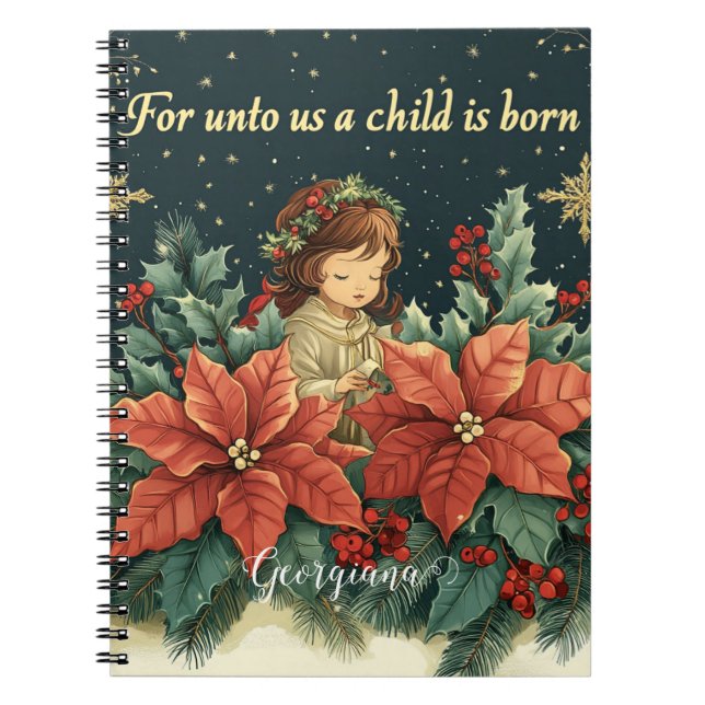 Personalized Biblical Nativity Child & Verse Notebook (Front)