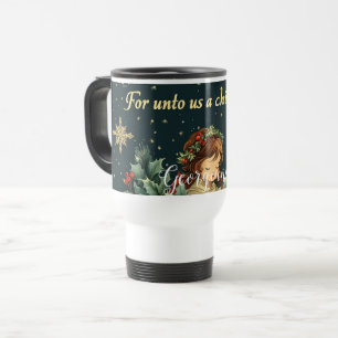 Personalized Biblical Nativity Child & Verse Travel Mug