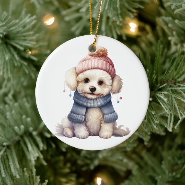 Personalized Bichon Frise Dog Art Ceramic Ornament (Tree)