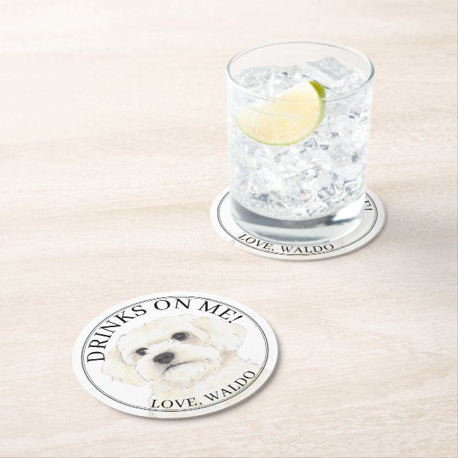 Personalized Bichon Havanese Maltese Dog Wedding Round Paper Coaster (Insitu)
