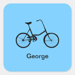 Personalized Bicycle with Name Bright Blue Square Sticker