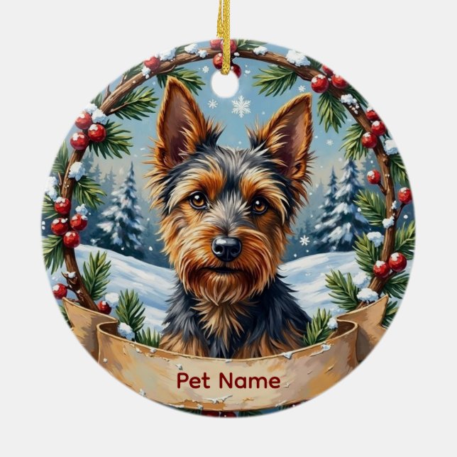Personalized Biewer Terrier Christmas Ceramic Ornament (Back)