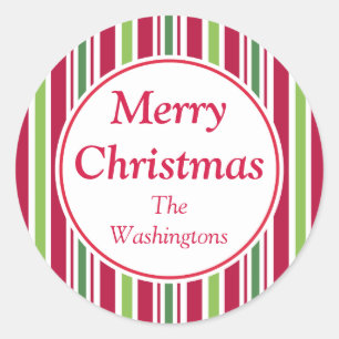 Personalized Big Candy Stripe Christmas Stickers