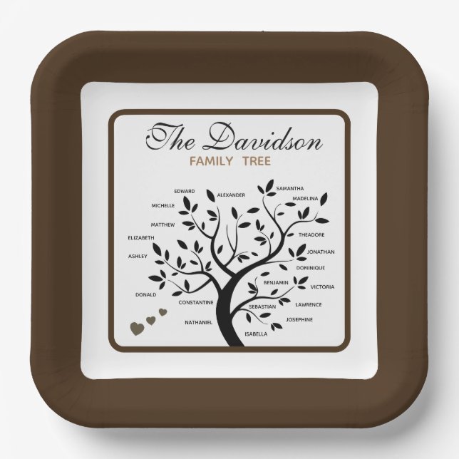 Personalized Big Family Tree (20 names) Paper Plate (Front)