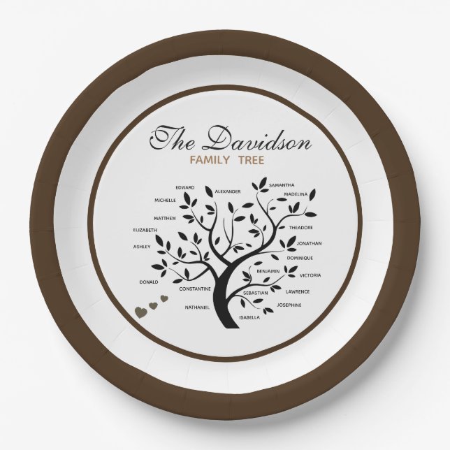 Personalized Big Family Tree (20 names) Paper Plate (Front)