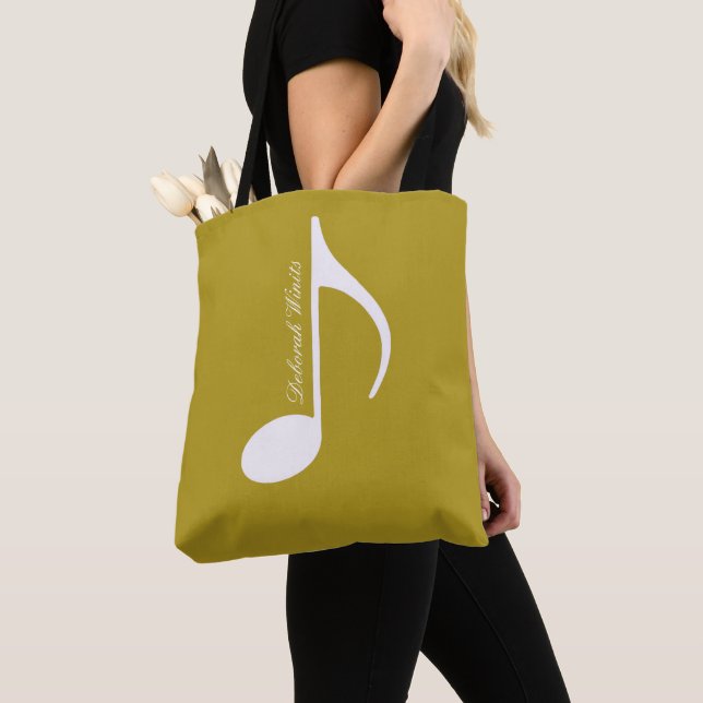 Personalized Big Musical Note on Dusty Mustard Tote Bag (Close Up)