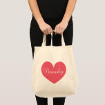 Personalized big pink heart grocery tote bag<br><div class="desc">Personalized big pink heart grocery tote bag. Colours can be changed. Custom text template. Elegant script typography. Great for wedding and more. Change quantity to get the cheap bulk price.</div>