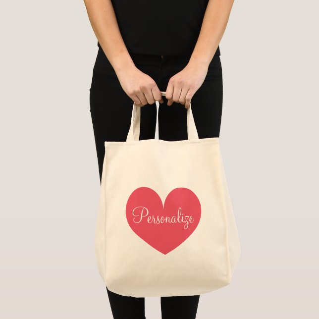 Personalized big pink heart grocery tote bag (Front (Product))