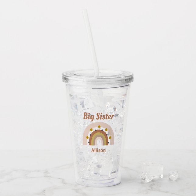 Personalized Big Sister Boho Rainbow Acrylic Tumbler (Front Ice)