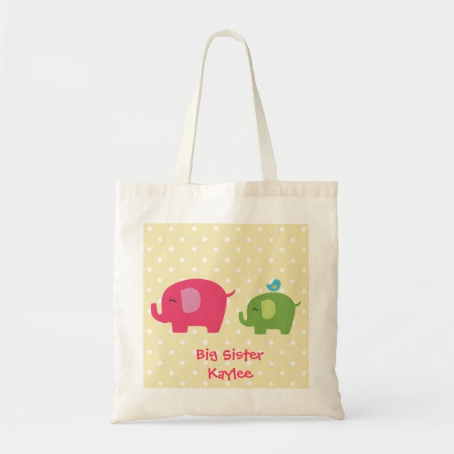 Personalized Big Sister Elephants Tote Bag (Front)
