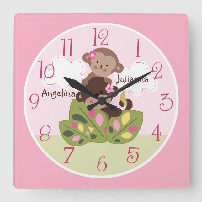 Personalized Big Sister Little Sister Monkey Clock (Front)