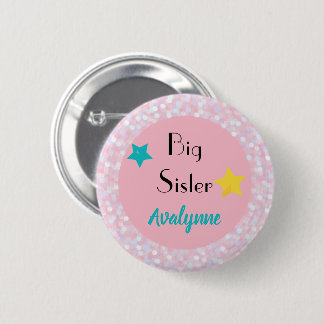 Personalized Big Sister with Stars Round Button