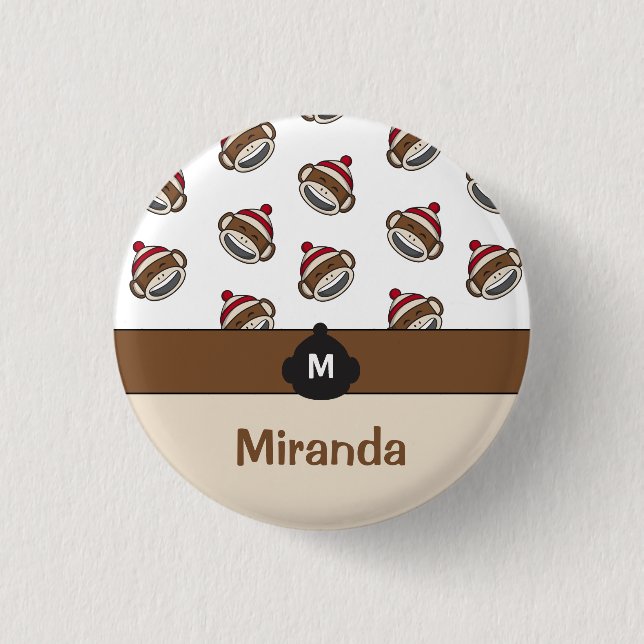 Personalized Big Smile Sock Monkey Emoji 1 Inch Round Button (Front)