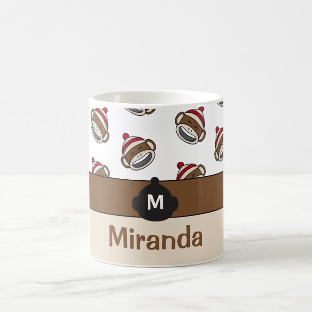 Personalized Big Smile Sock Monkey Emoji Coffee Mug (Center)