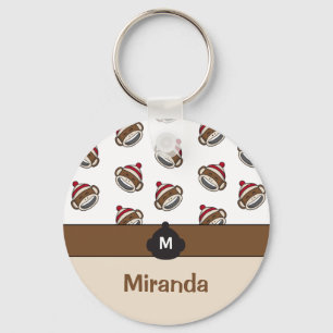 Personalized Big Smile Sock Monkey Emoji Keychain
