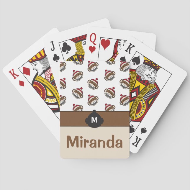 Personalized Big Smile Sock Monkey Emoji Playing Cards (Back)