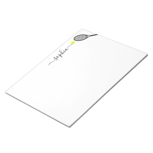 Personalized Big Tennis Racket Ball Elegant Name Notepad (Angled)
