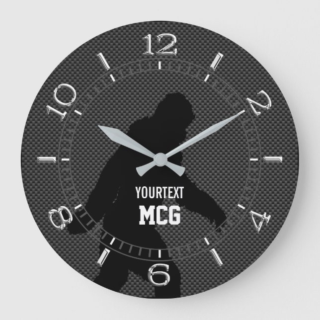 Personalized Bigfoot Black Silhouette Carbon Style Large Clock (Front)