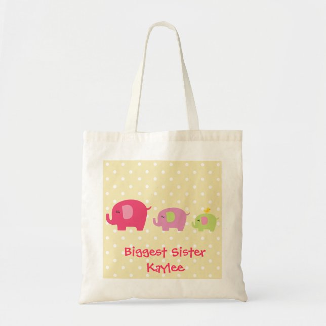 Personalized Biggest Sister Elephants Tote Bag (Front)