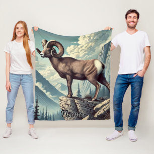 Personalized Bighorn Sheep on a Rocky Outcrop Fleece Blanket